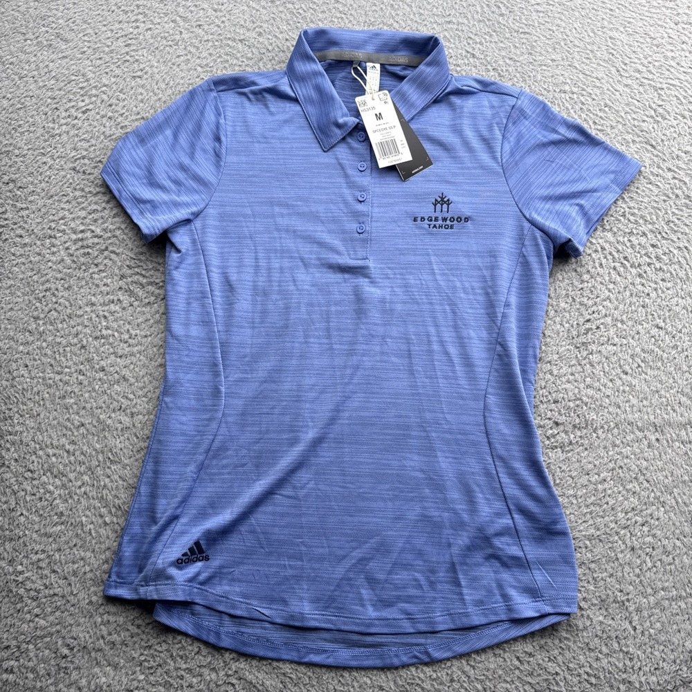 Adidas Golf Polo Shirt Womens Medium Blue Spice Dye Edgewood Tahoe Logo Stretch